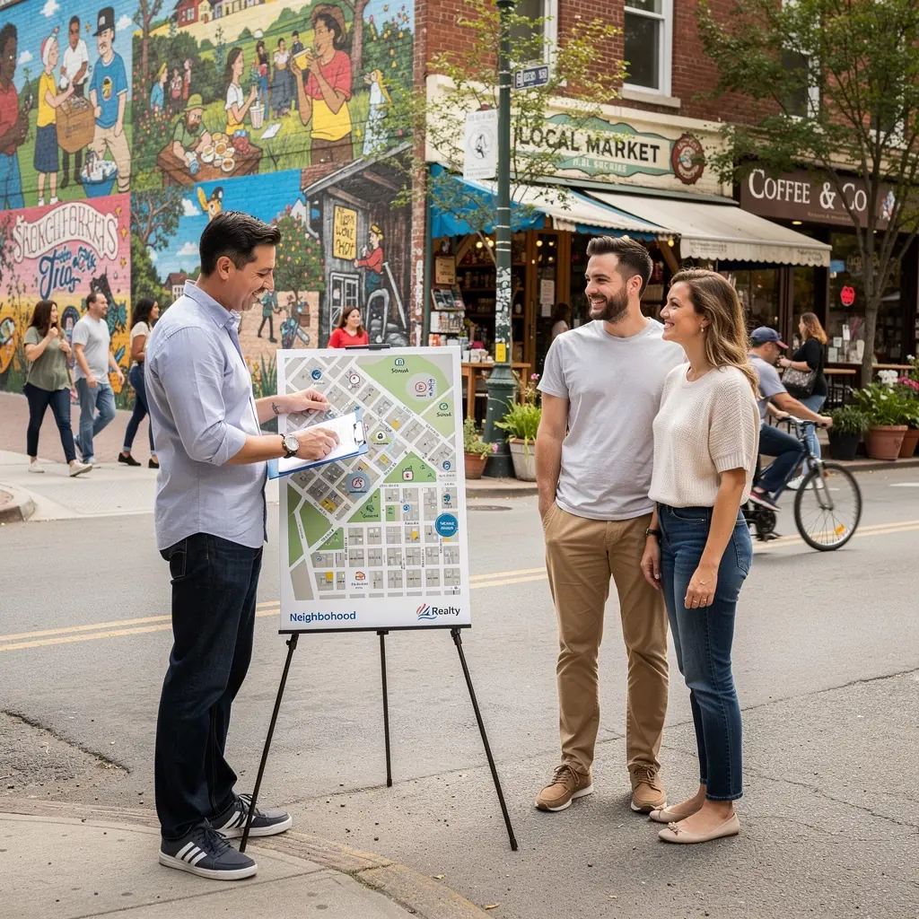 Консультант по покупке недвижимости обсуждает детали сделки с клиентом.